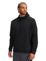 Buzo con capucha Under Armour modelo Armour Fleece, color negro, con bolsillo frontal tipo canguro y logo de la marca grabado en relieve en el centro del pecho.