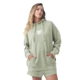 Buzo con capucha oversize color verde claro, con logo "Surf Sun" estampado en blanco en el pecho y bolsillo tipo canguro.