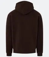 Buzo color crudo de fleece con capucha ajustable, manga larga con puños ajustados, bolsillo tipo canguro y ruedo ajustado.