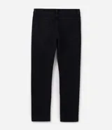 Pantalón de jean negro para hombre, modelo básico de corte ajustado, con bolsillos laterales y traseros, trabillas en la cintura y cierre frontal de botón y cremallera.