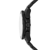 Reloj Armani Exchange modelo Spencer, con caja y correa de acero inoxidable color negro. Esfera negra con detalles dorados, cronógrafo y calendario. Resistente al agua hasta 100 metros.