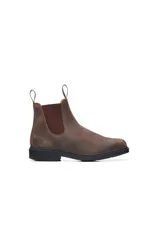 Botas Chelsea Blundstone 1306 de cuero rústico marrón con elásticos laterales marrones, suela de TPU negra antideslizante, entresuela acolchada y plantilla extraíble.
