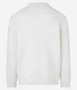 Suéter masculino de cuello redondo y manga larga, confeccionado en tejido fleece con felpa. Presenta puños y ruedo acanalados, con un diseño básico y liso.