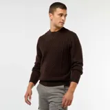 Sweater de punto con diseño trenzado, cuello redondo y mangas largas con puños acanalados.
