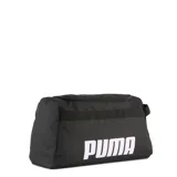 Neceser Puma Challenger Shoe Bag color negro, diseñado para transportar calzado de forma segura. Cuenta con compartimento principal con cierre y manija lateral de cincha. Presenta el logo de la marca estampado en blanco en el frente.