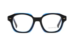Armazón para lentes Demenego modelo 122/51, color negro con detalles en azul.