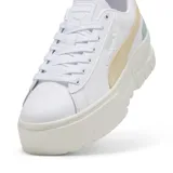 Championes Puma Mayze Lth para mujer, color blanco con detalles en beige y verde agua.