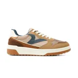 Championes deportivos American Sport Abrus 2.0 de diseño urbano en tonos marrón, beige, azul y blanco. Cuentan con cordones blancos, suela de goma estructurada y detalles en gamuza sintética y malla transpirable.