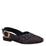 Zapatos cerrados tipo sandalia de mujer marca Bottero, color negro, con diseño trenzado en la parte delantera y tira trasera ajustable con hebilla metálica dorada. Tacón bajo y plano.