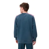 Buzo de cuello redondo Rusty, con diseño de bloques de color en verde petróleo y bordó, con detalles de líneas blancas y logo bordado en el pecho.