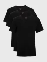 Pack de tres remeras de algodón color negro, con cuello en V y manga corta. Diseño clásico y versátil de Calvin Klein, ideal para uso diario.