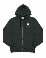 Campera de algodón con efecto acid wash, corte oversize y cierre frontal completo. Presenta capucha con cordones ajustables, puños y ruedo acanalados, y un pequeño estampado frontal con la frase 'BREAK THE LIMITS'.