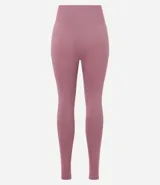 Calza deportiva larga de poliamida texturizada color negro, de cintura alta y sin costuras.