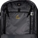 Mochila negra unisex marca CAT, modelo Explorer Cabin Backpack. Cuenta con correas ajustables para los hombros con malla transpirable, asas laterales de tela, asa de tela, bolsillo frontal con cremallera, correa ajustable para el pecho, compartimento principal trasero con bolsillo acolchado para un ordenador portátil y correas de compresión en los laterales. Fabricada con poliéster ripstop 450D.