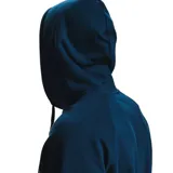 Canguro Under Armour de hombre, color negro, corte suelto, confeccionado en tela de polar con mezcla de algodón, con interior cepillado, gorro cruzado ajustable, bolsillo frontal tipo canguro, dobladillo y puños acanalados, mangas raglán y logotipo de parche tejido.