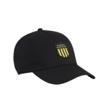 Gorro de béisbol negro con el escudo del Club Atlético Peñarol bordado en amarillo en el frente.