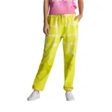 Pantalón de jogging amarillo con estampado de cuadrados y estrellas en blanco, con cintura elástica ajustable con cordón.