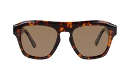 Lentes de sol con marco rectangular de carey y lentes marrones.