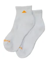 Medias tobilleras blancas Caterpillar con suela acolchonada, arco ribeteado, detalle de triángulo naranja en el tobillo y branding en la puntera.