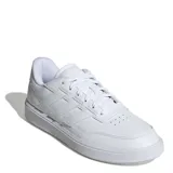 Championes urbanos Adidas modelo Courtblock, de diseño minimalista en color blanco. Presentan el logo de la marca en la lengüeta y las icónicas tres bandas laterales en relieve. Cuentan con cierre de cordones, puntera perforada para mayor ventilación y suela de goma resistente.