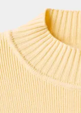 Jersey de punto medio color amarillo, con cuello perkins, manga larga y diseño recto.