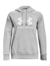 Buzo con capucha Under Armour, confeccionado en tejido polar de mezcla de algodón con interior cepillado. Presenta un diseño de corte clásico con bolsillo tipo canguro frontal, puños y bajo acanalados, y el logo de la marca estampado en el pecho.