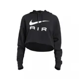 Buzo negro corto con capucha y cordones ajustables, logo Nike Air estampado en blanco en el frente y mangas largas.