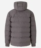 Campera puffer deportiva Get Over, color negro, con capucha, cierre frontal por cremallera y puños elásticos. Diseño acolchado sin costuras visibles.