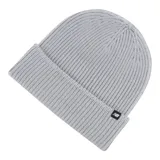 Gorro de lana gris con tejido de punto acanalado y logo de New Balance bordado en el dobladillo.