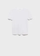 Camiseta de manga corta y cuello redondo, color blanco, con diseño entallado.
