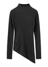 Jersey de punto gris oscuro con cuello alto y mangas largas.
