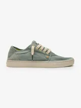 Championes Satorisan modelo Heisei Gaia Terra.3, de lona color verde, con cordones beige y suela de goma reciclada.