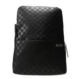 Mochila negra con diseño a cuadros, marca N+.