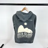 Hoodie gris lavado de algodón fino con estampa blanca de la isla de Ibiza.