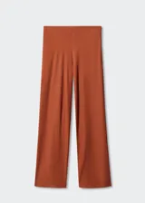Pantalón de punto estilo wideleg, de tiro alto y corte largo, con cierre lateral de cremallera.