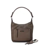 Bandolera morral color marrón, con asa de hombro y correa regulable. Cuenta con un bolsillo frontal con cierre y otro bolsillo trasero con cierre.