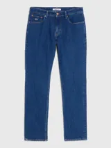 Pantalón de jean azul de corte recto con tiro medio.