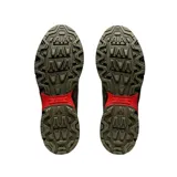 Championes Asics Gel-Venture 8 para hombre, color verde oliva con detalles en negro y naranja.