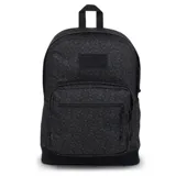 Mochila Jansport Right Pack negra con estampado de calaveras, murciélagos y estrellas en azul.