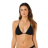 Top de bikini Rip Curl modelo Vibe Surf Multi Fit Tri, de color negro, con diseño triangular y textura acanalada. Cuenta con tirantes finos ajustables.
