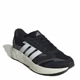 Championes deportivos Adidas modelo Lightshift 2.0, color negro con detalles en blanco. Presentan una combinación de malla y materiales sintéticos en el exterior, con las icónicas tres tiras laterales en blanco y mediasuela con tecnología Lightmotion para mayor amortiguación.