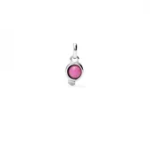Dije charm plateado con forma de globo y piedra rosa.