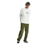 Pantalón de pana de algodón de corte recto y relajado, color verde oliva. Cuenta con cintura elástica con cordón ajustable y diseño de 8 hilos de alta densidad.