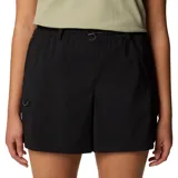 Short de senderismo Columbia color negro, con cintura elástica ajustable mediante cordón, múltiples bolsillos funcionales y tecnología de secado rápido resistente a manchas.