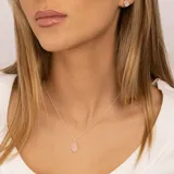 Collar de plata 925 con cadena de 45 cm más 5 cm de extensión y dije de cuarzo rosado en forma de gota.
