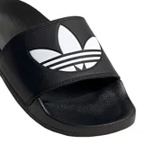 Sandalias Adidas Adilette Lite negras con logo blanco.
