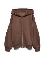 Campera con capucha y cierre frontal completo, confeccionada en felpa de algodón y poliéster. Presenta mangas largas con puños elásticos, bolsillos frontales tipo canguro y un diseño de calce regular.