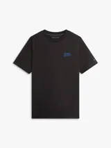 Remera de cuello redondo Tommy Hilfiger color negro, confeccionada en puro algodón, con logo bordado en el pecho en tono azul.