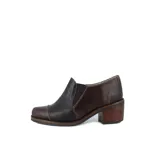 Botín de cuero azul con detalle de cuero texturizado en la puntera y el talón, elástico lateral y taco de madera.