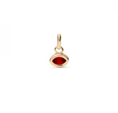 Dije charm bañado en oro 18k con cristal rojo en forma de ojo.